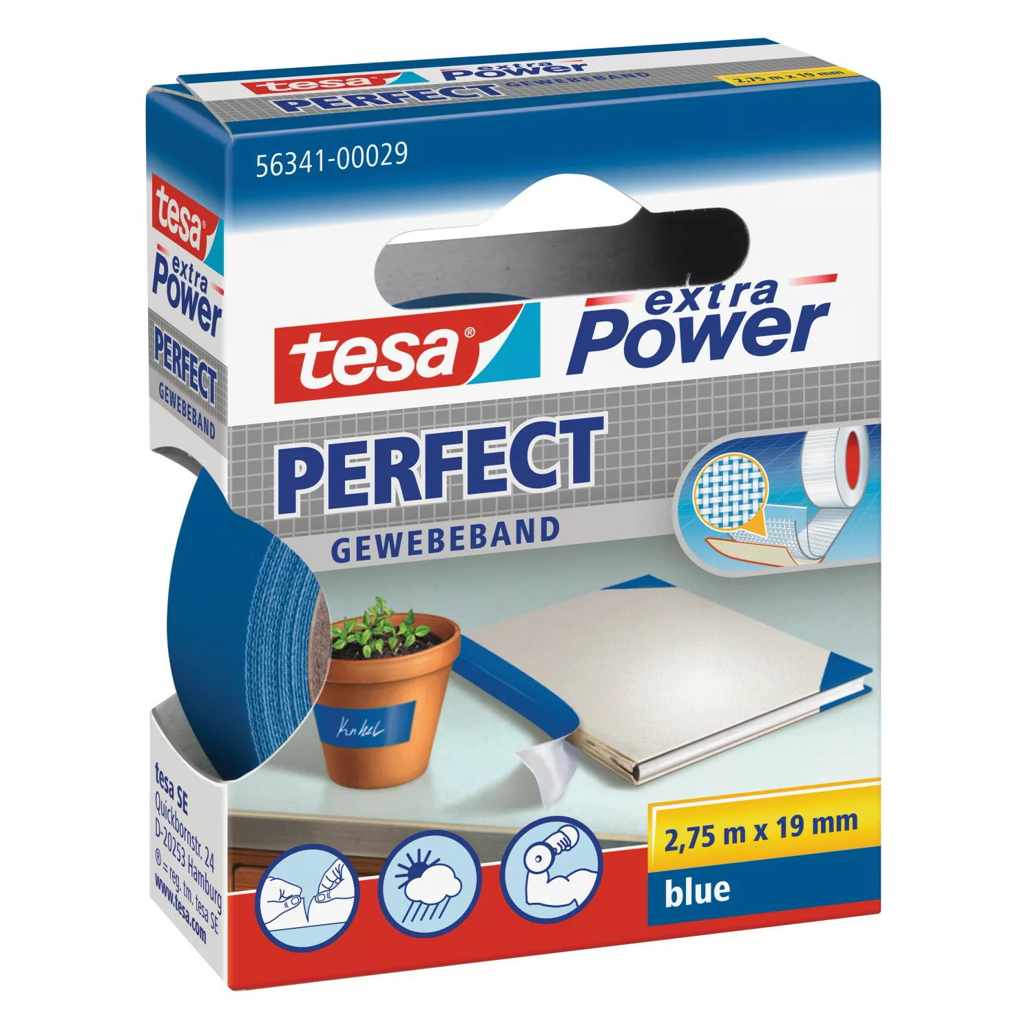 TESA Extra Power Perfect Gewebeband blau, Bandgröße: 19 mm x 2,75 m günstig online kaufen