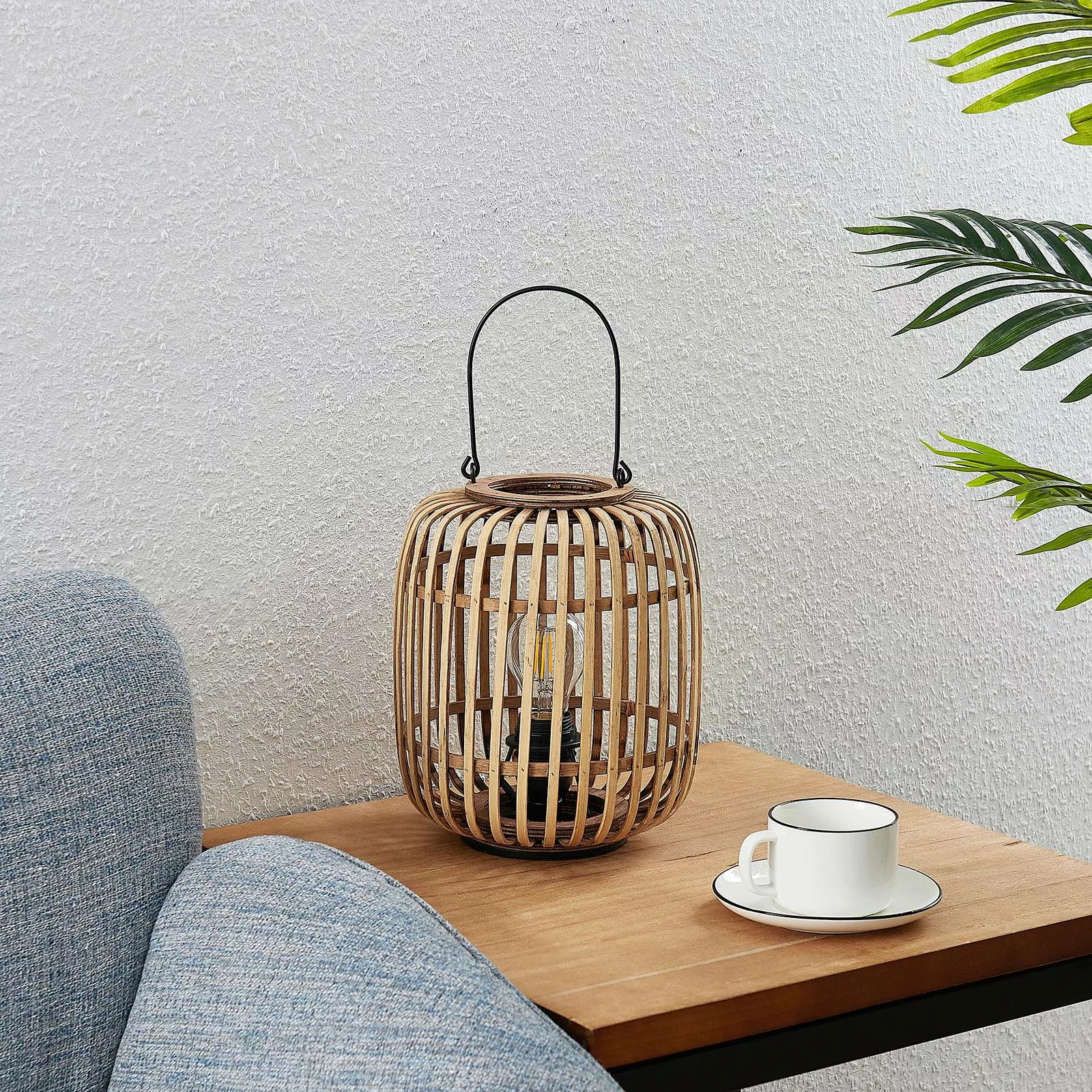 Lindby Canyana Tischlampe aus Rattan, natur günstig online kaufen