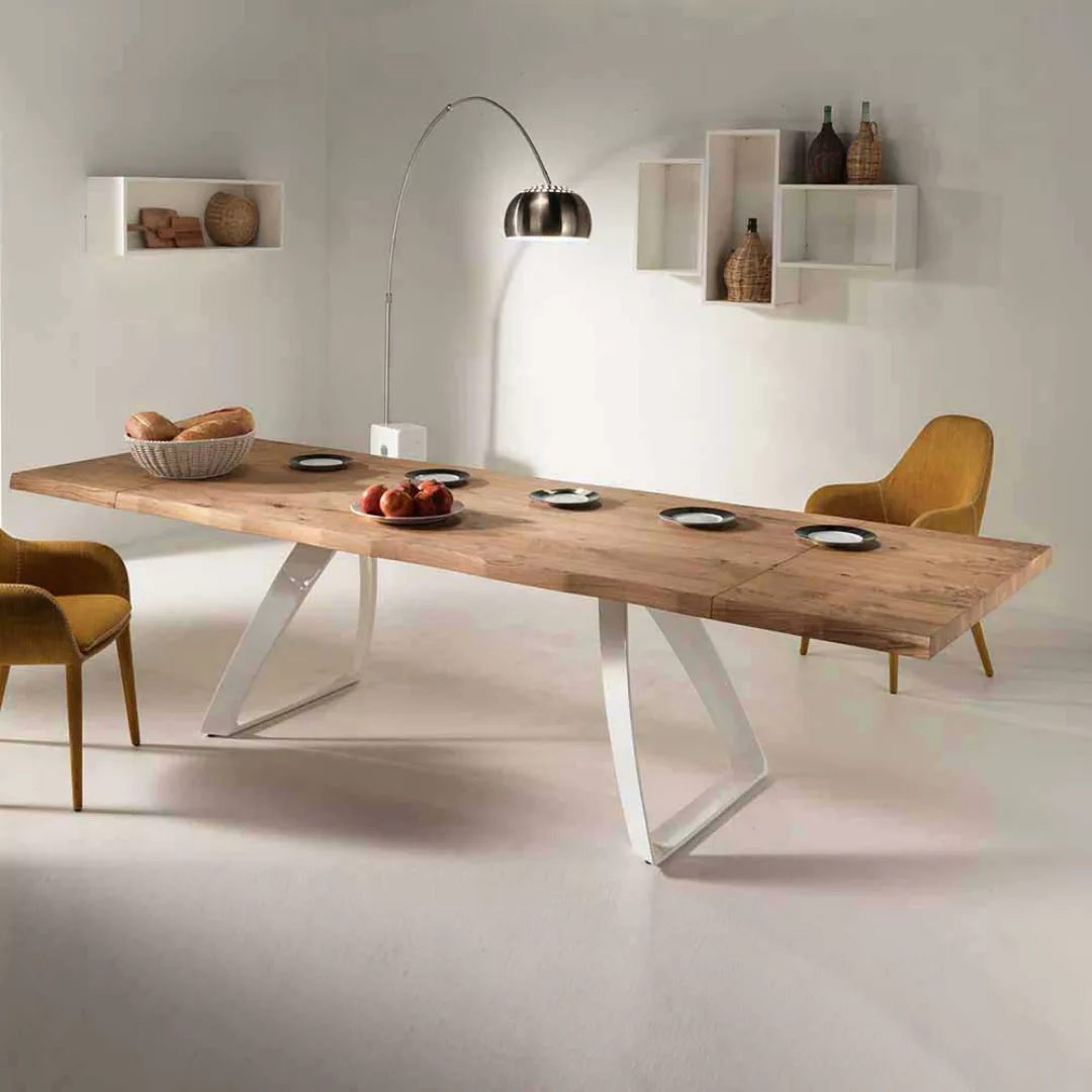 Designertisch mit Baumkante aus Eiche Weiß Metall günstig online kaufen