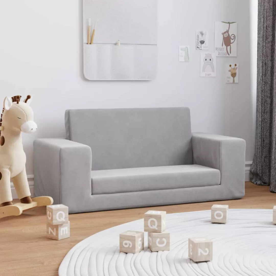 Vidaxl Kindersofa 2-sitzer Hellgrau Weich Plüsch günstig online kaufen