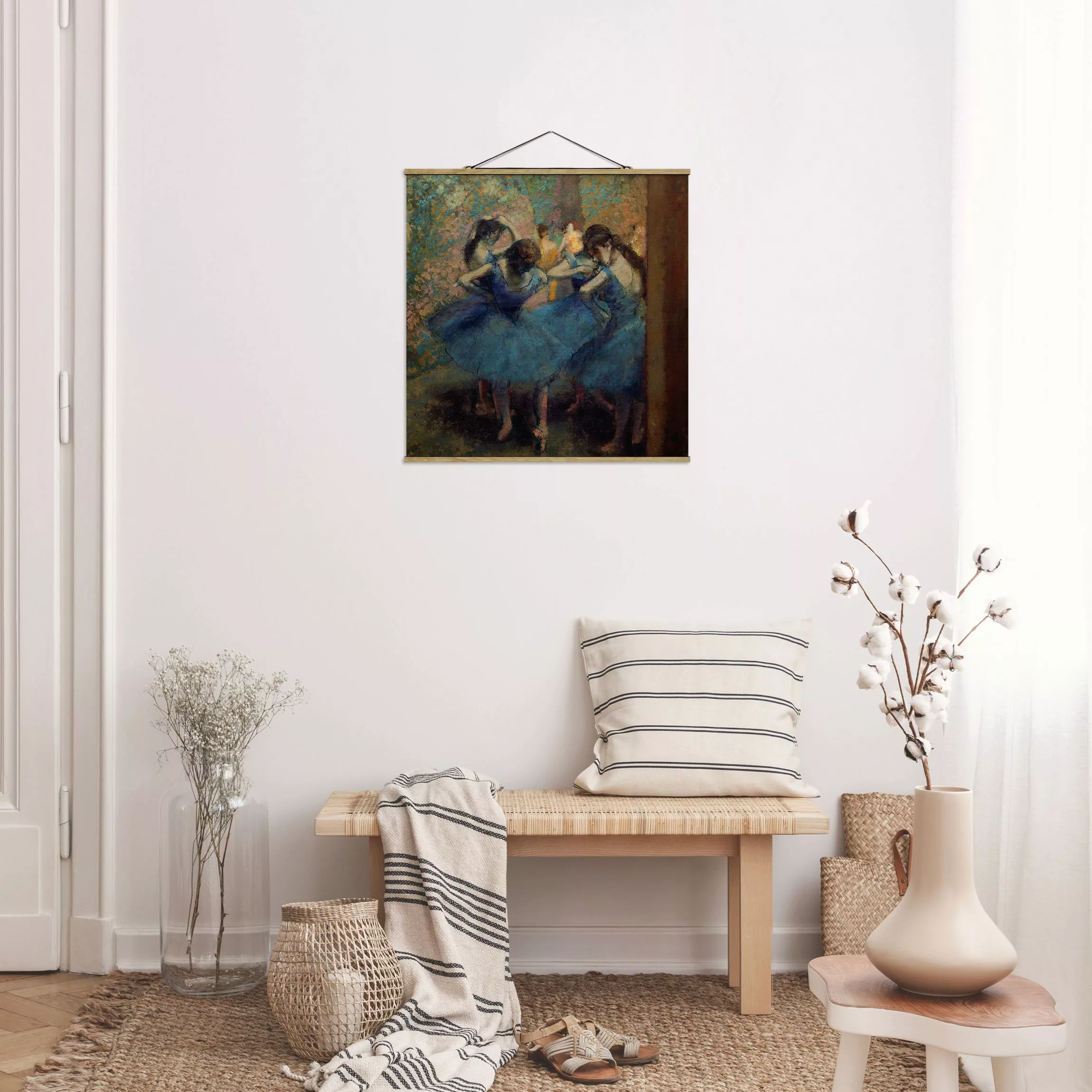 Stoffbild Kunstdruck mit Posterleisten - Quadrat Edgar Degas - Blaue Tänzer günstig online kaufen