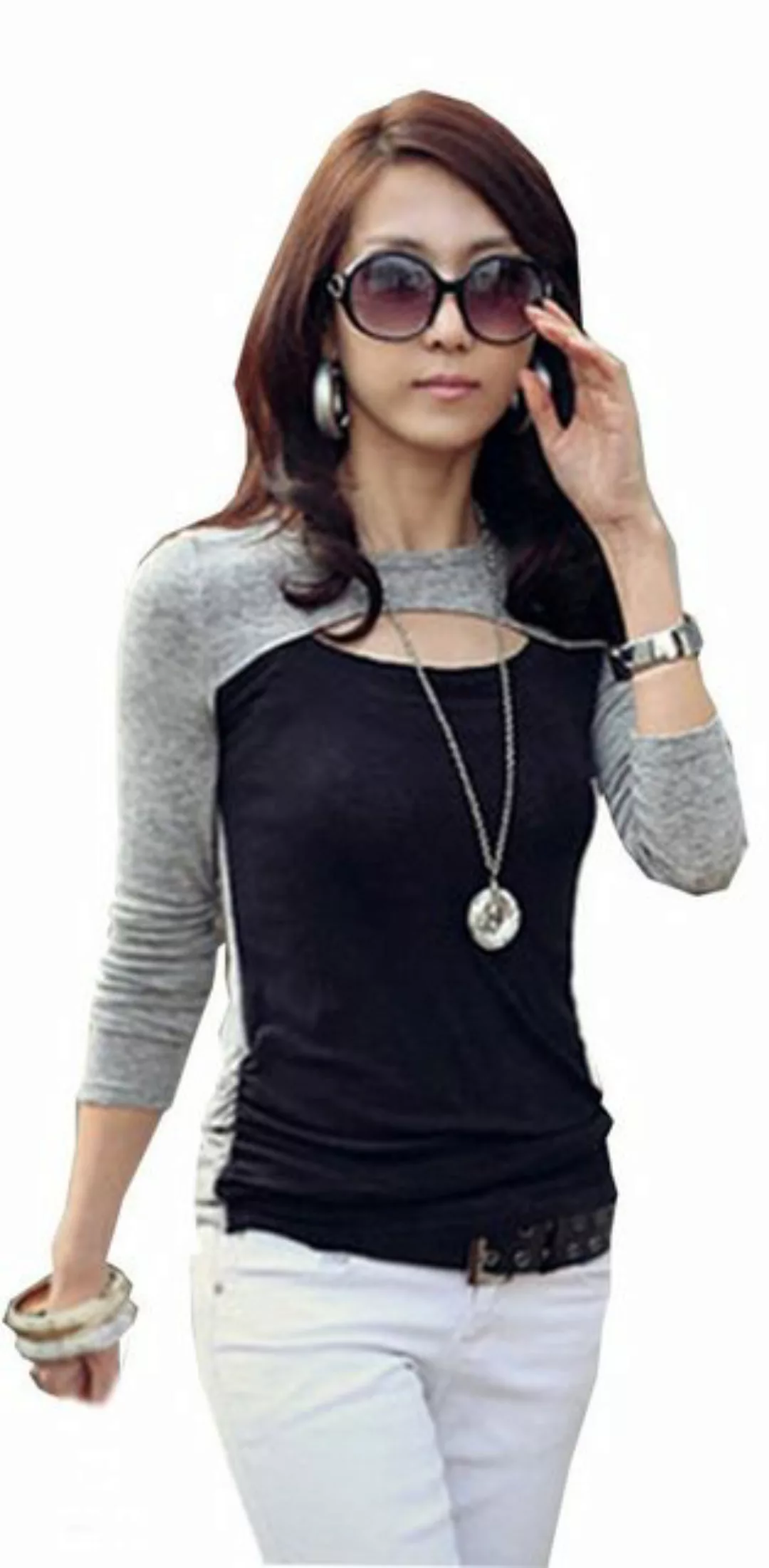 Mississhop 3/4-Arm-Shirt Zweifarbige Oberteil Bluse / Tunika / Longshirt Bo günstig online kaufen