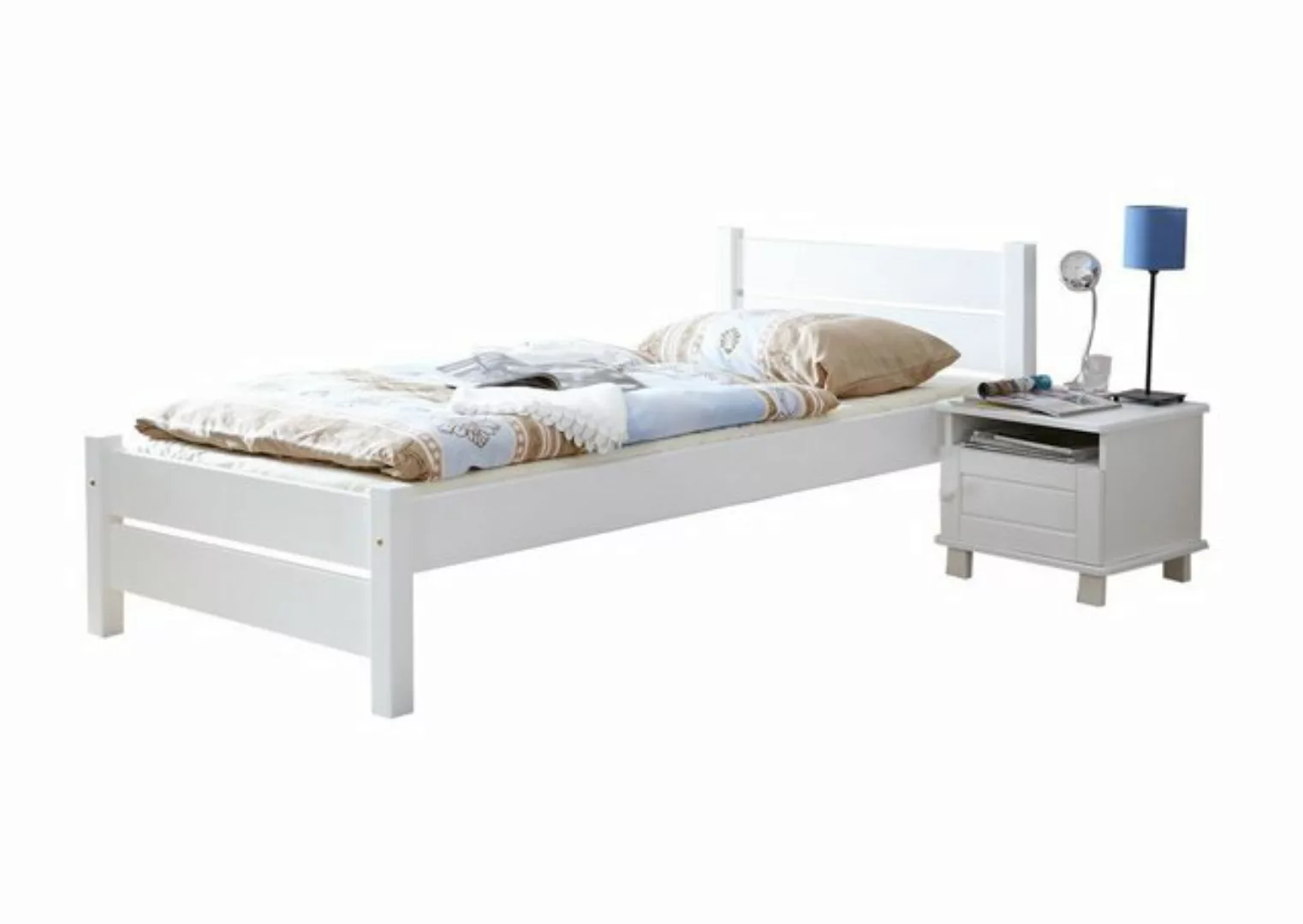 TICAA Massivholz Einzelbett Bora Kiefer Weiß weiß Gr. 100 x 200 günstig online kaufen