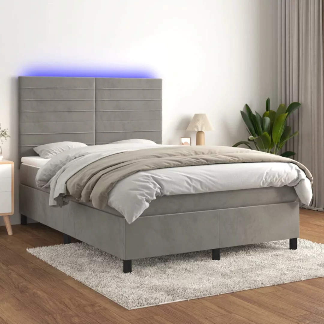 Vidaxl Boxspringbett Mit Matratze & Led Hellgrau 140x190 Cm Samt günstig online kaufen