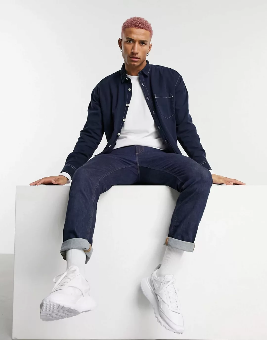 ASOS DESIGN – Jeans-Hemdjacke in Marineblau günstig online kaufen