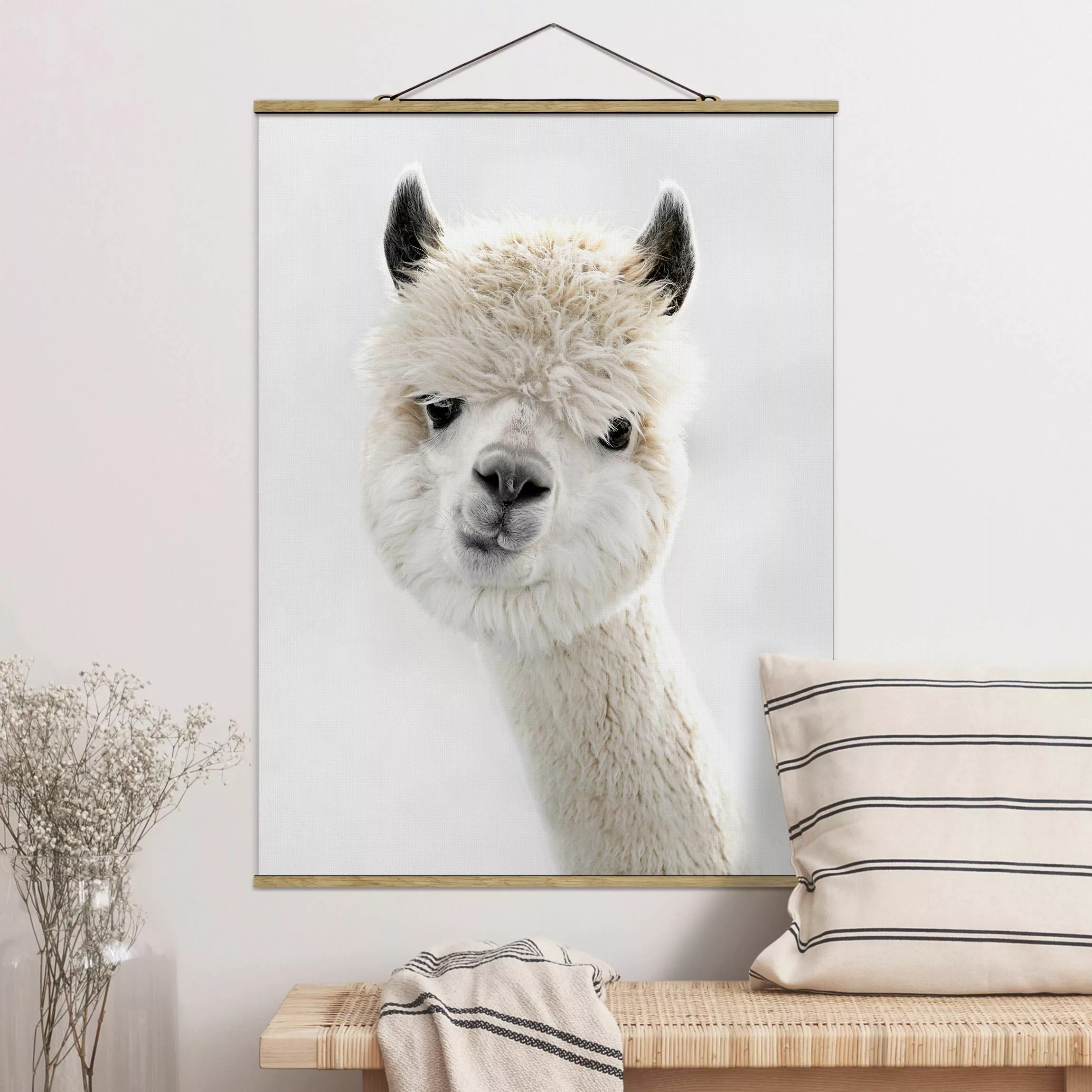 Stoffbild mit Posterleisten Alpaka Portrait günstig online kaufen