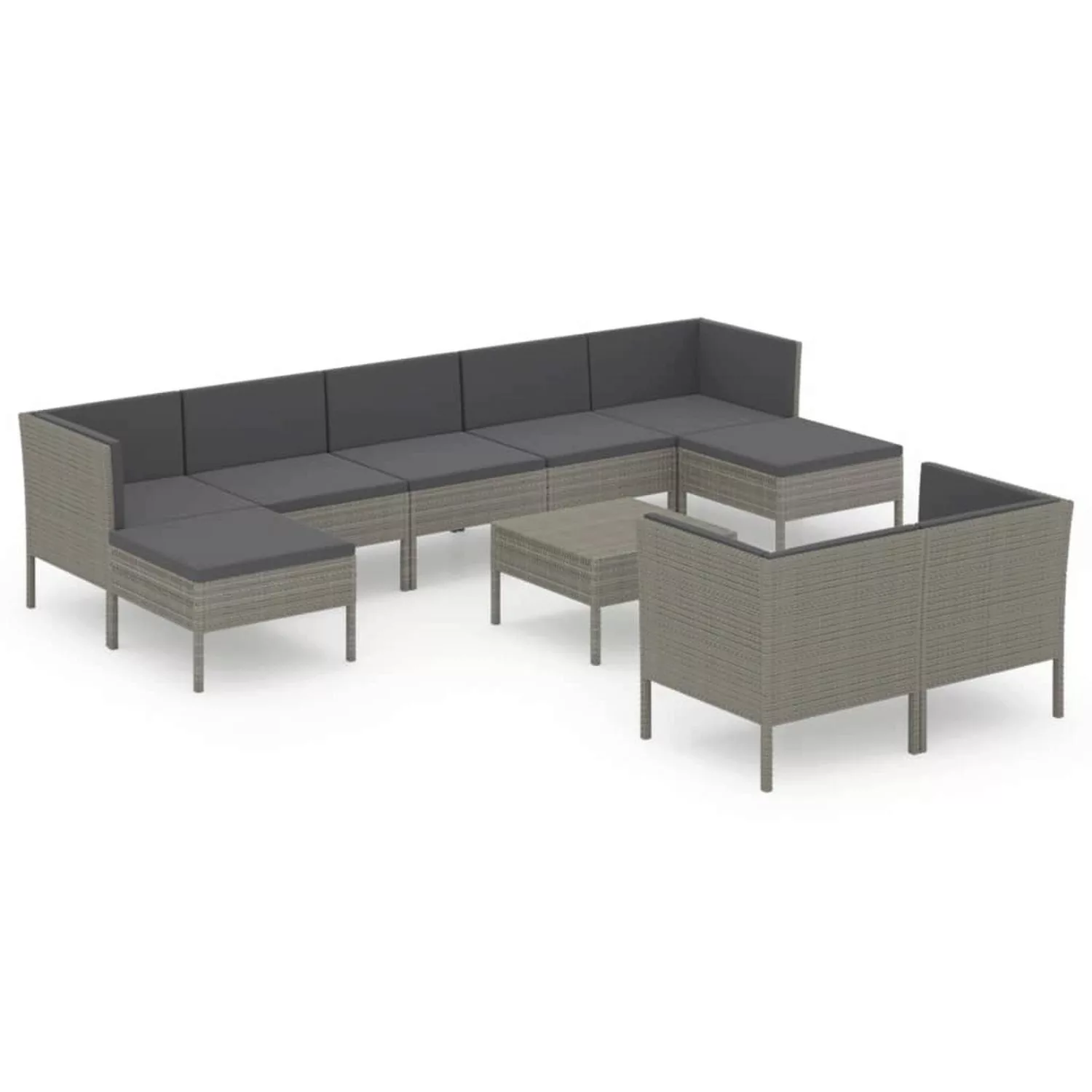 10-tlg. Garten-lounge-set Mit Auflagen Poly Rattan Grau günstig online kaufen