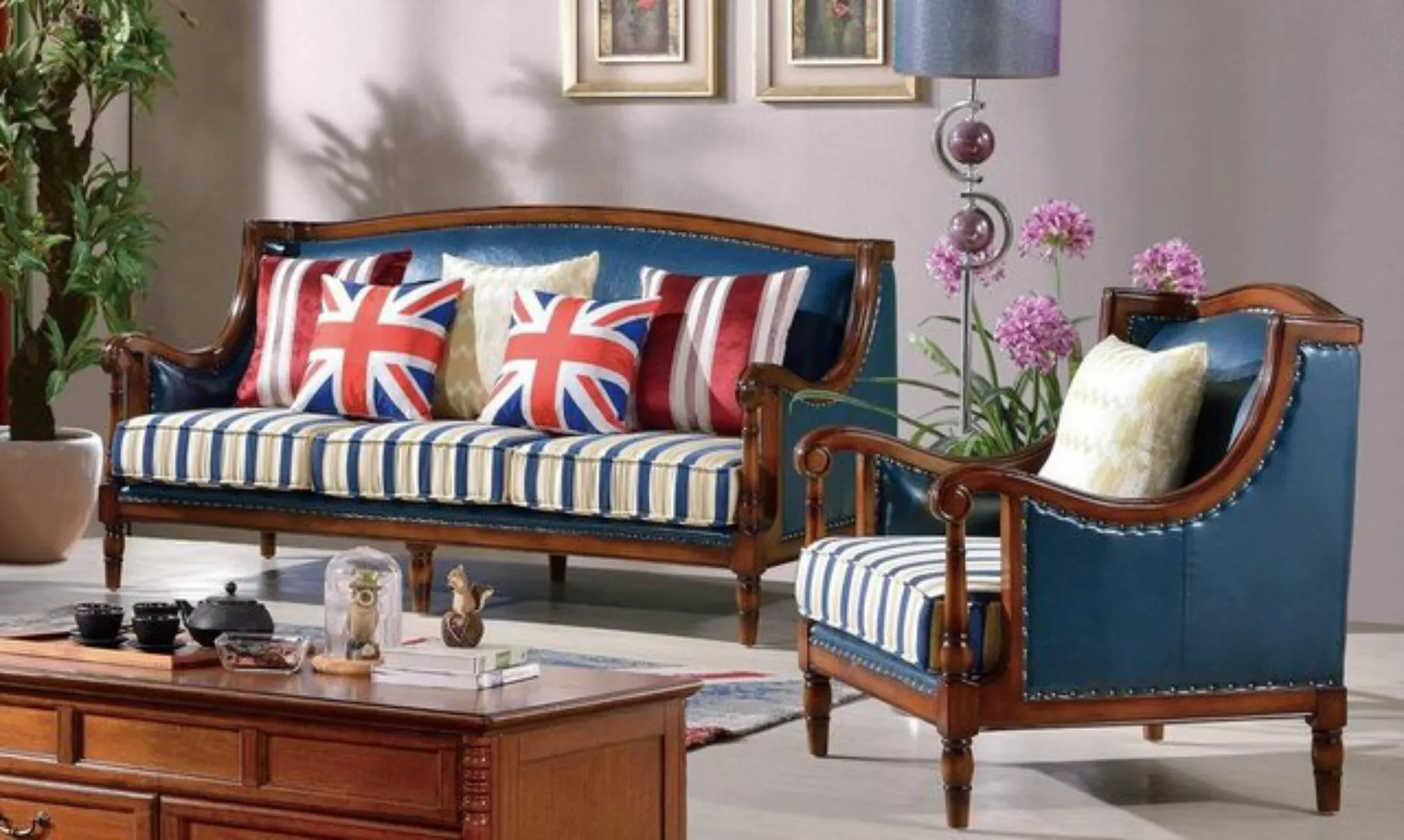 JVmoebel Sofa Amerikanische Möbel Sofagarnitur USA Sofa Couch Set 3+1 Sitze günstig online kaufen