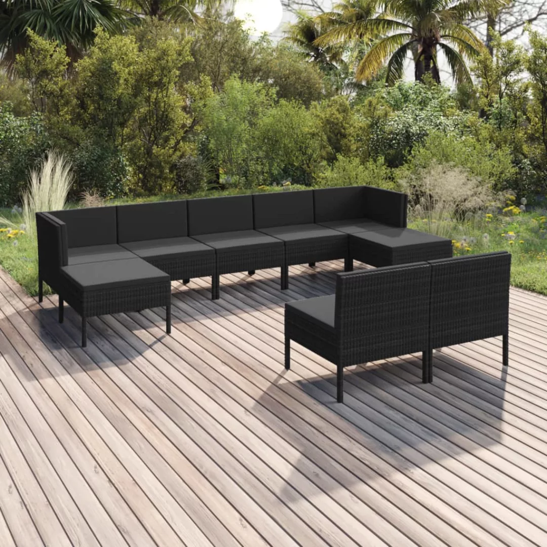 9-tlg. Garten-lounge-set Mit Auflagen Poly Rattan Schwarz günstig online kaufen