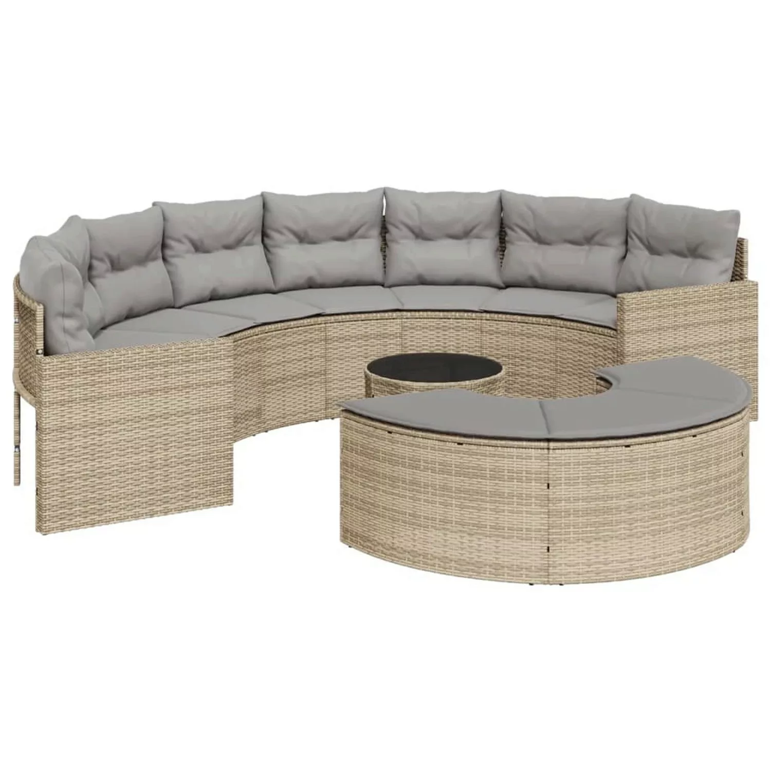 vidaXL 3-tlg. Garten-Sofagarnitur Halbrund Beige Poly-Rattan günstig online kaufen