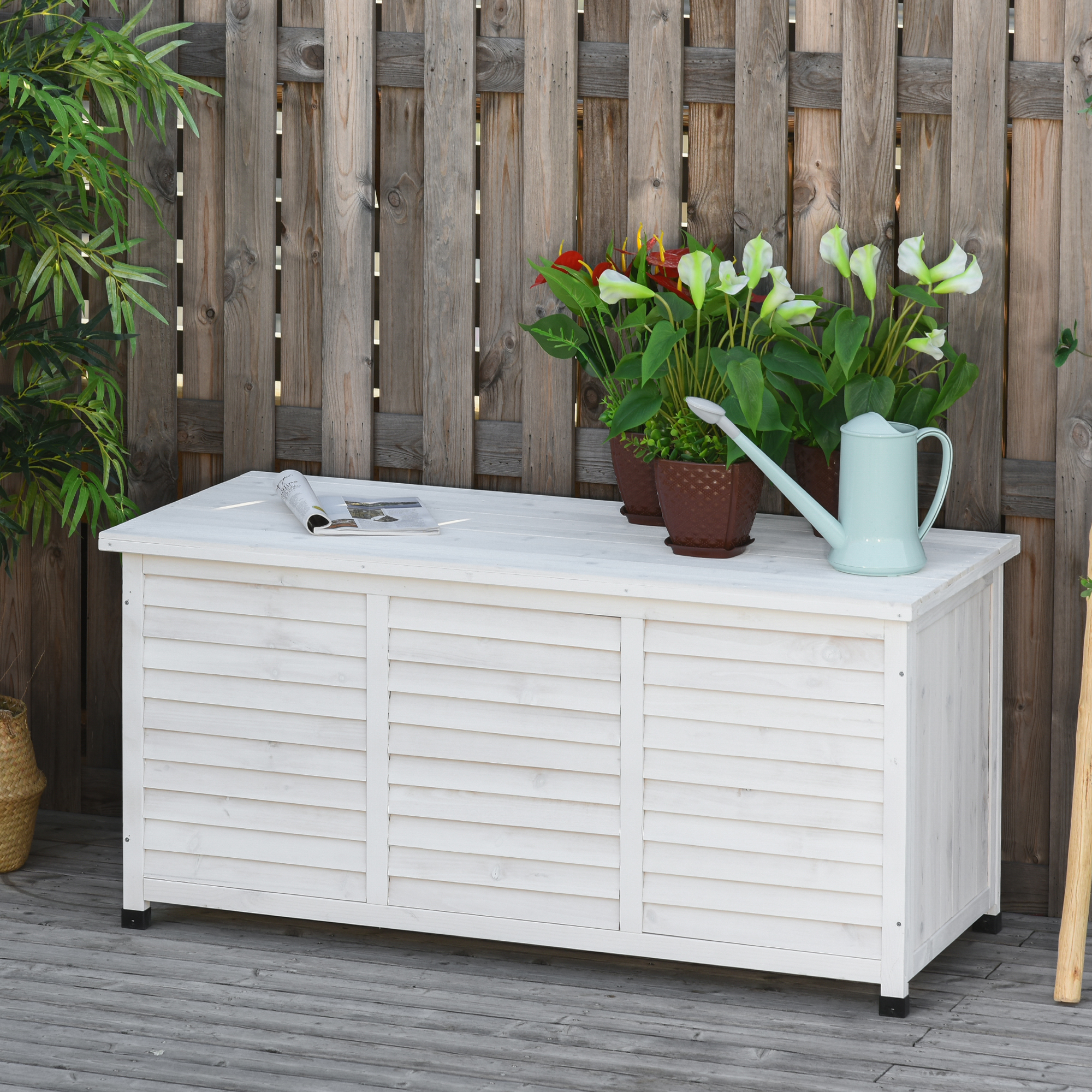 Outsunny Garten-Aufbewahrungsbank aus Fichtenholz, Outdoor-Aufbewahrungsbox günstig online kaufen