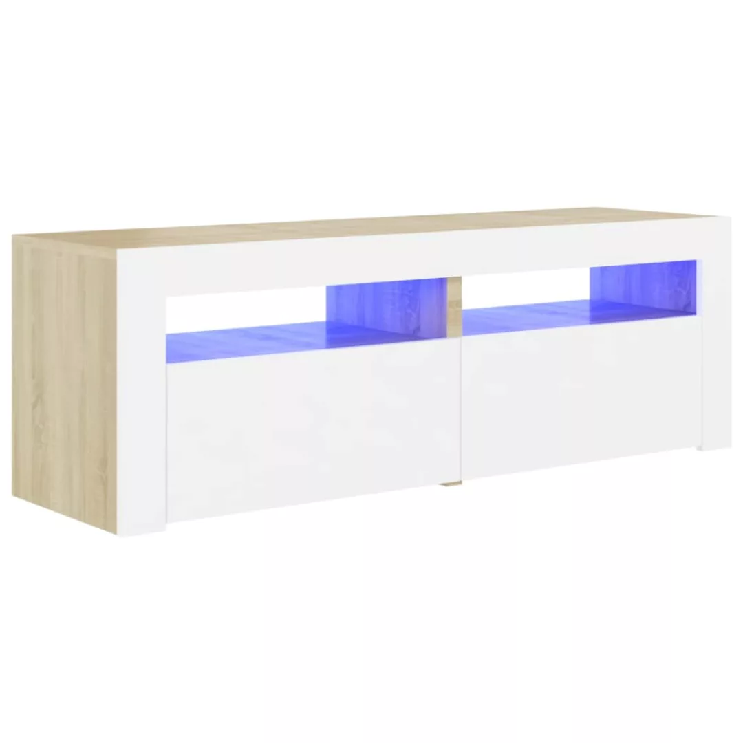 Tv-schrank Mit Led-leuchten Weiß Sonoma-eiche 120x35x40 Cm günstig online kaufen