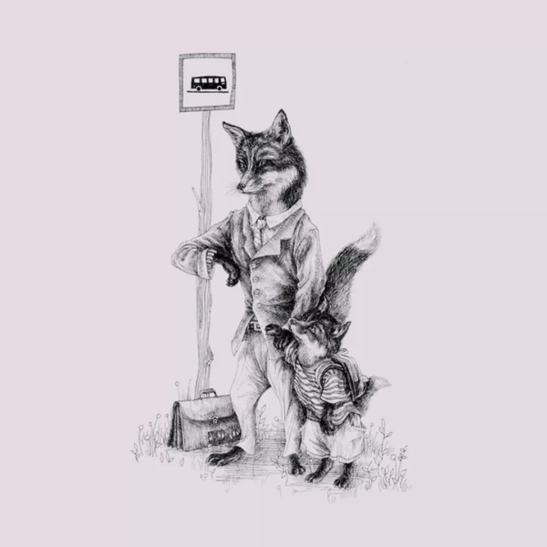 Foxes At The Bus Stop - Männerhoodie Aus Bio-baumwolle günstig online kaufen