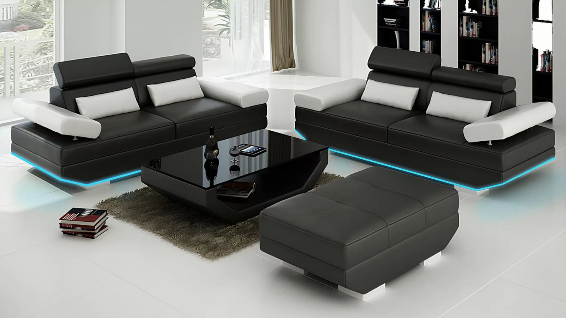 JVmoebel Sofa Ledersofa Sofa mit USB Wohnlandschaft 2+2 Garnitur Design Cou günstig online kaufen