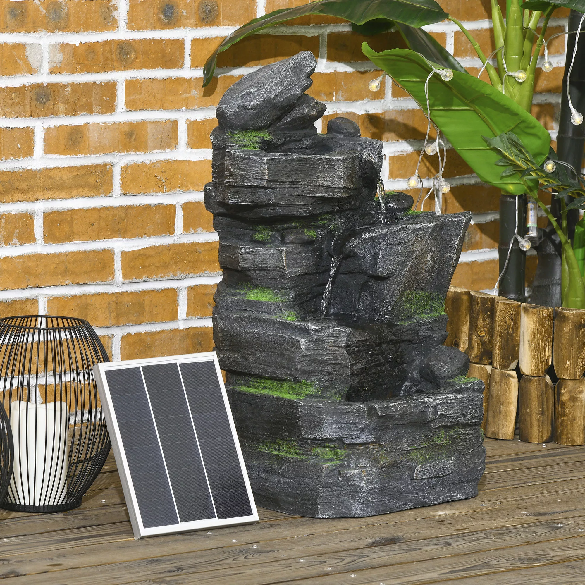 Outsunny Gartenbrunnen, Solar Springbrunnen mit 4 Stufen, Wasserbrunnen mit günstig online kaufen