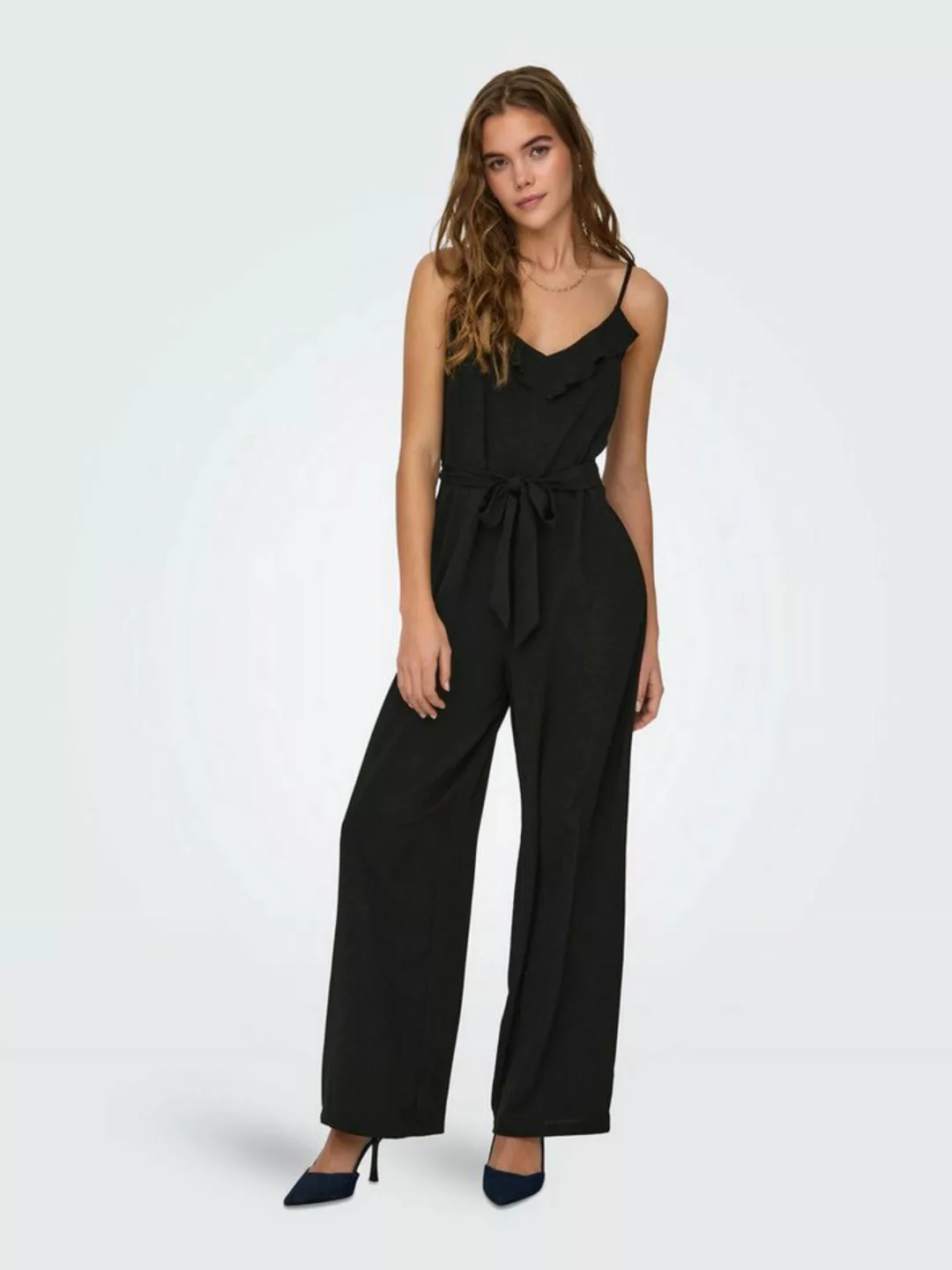 ONLY Jumpsuit Jumpsuit Gürtel Taille Rüschen Schmale Träger 7688 in Schwarz günstig online kaufen