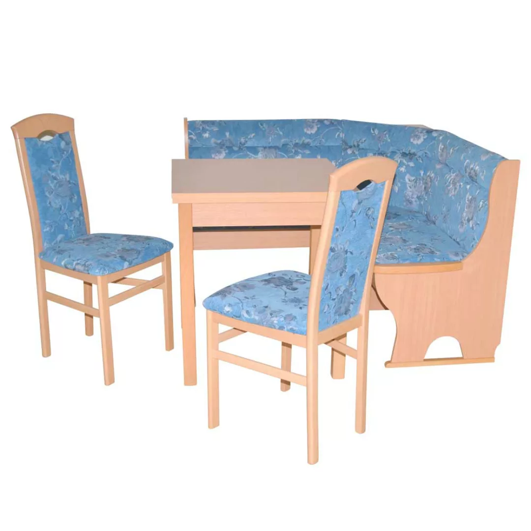 Küchen Sitzecke 4 Personen in Blau und Buchefarben Blumen Motiv (vierteilig günstig online kaufen