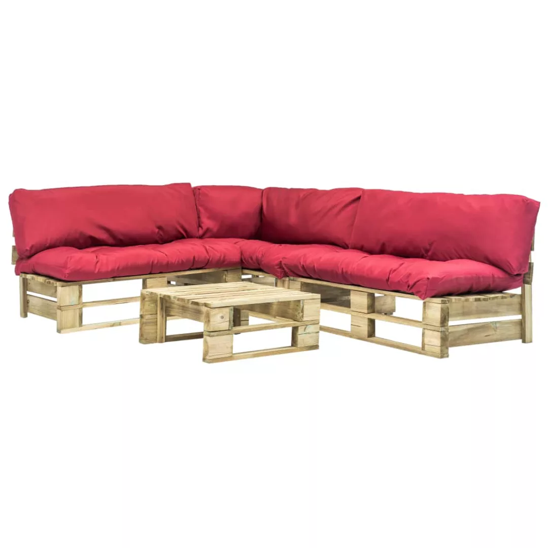 4-tlg. Garten-lounge-set Paletten Rote Auflagen Holz günstig online kaufen