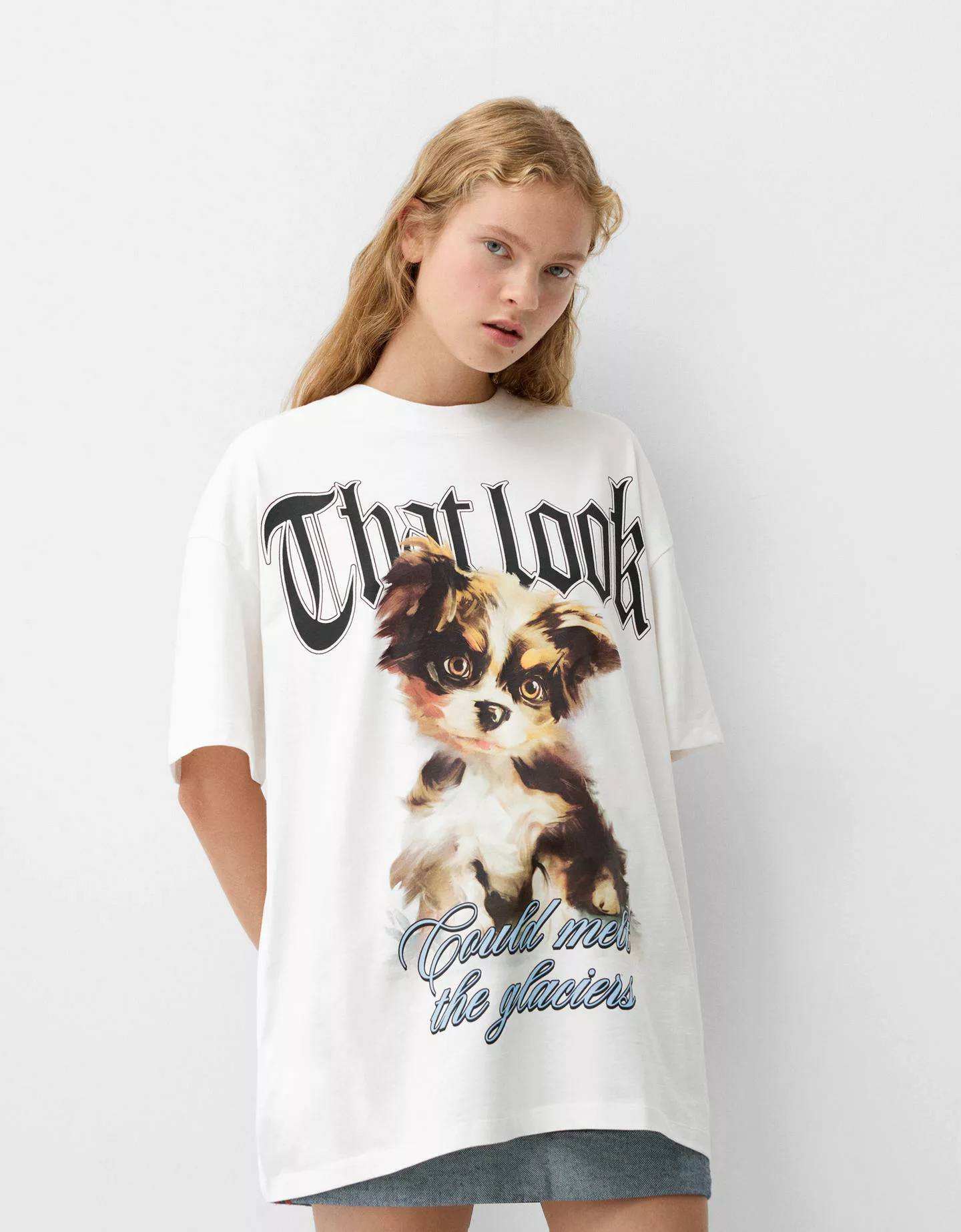 Bershka Oversize-T-Shirt Mit Print Damen L Weiss günstig online kaufen