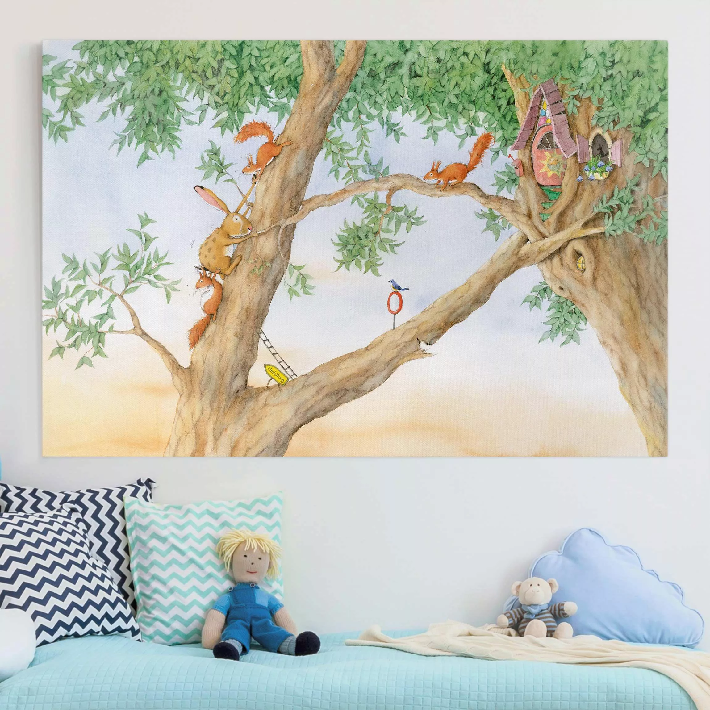 Leinwandbild Kinderzimmer - Querformat Josi Hase - Wohnung der Eichhörnchen günstig online kaufen