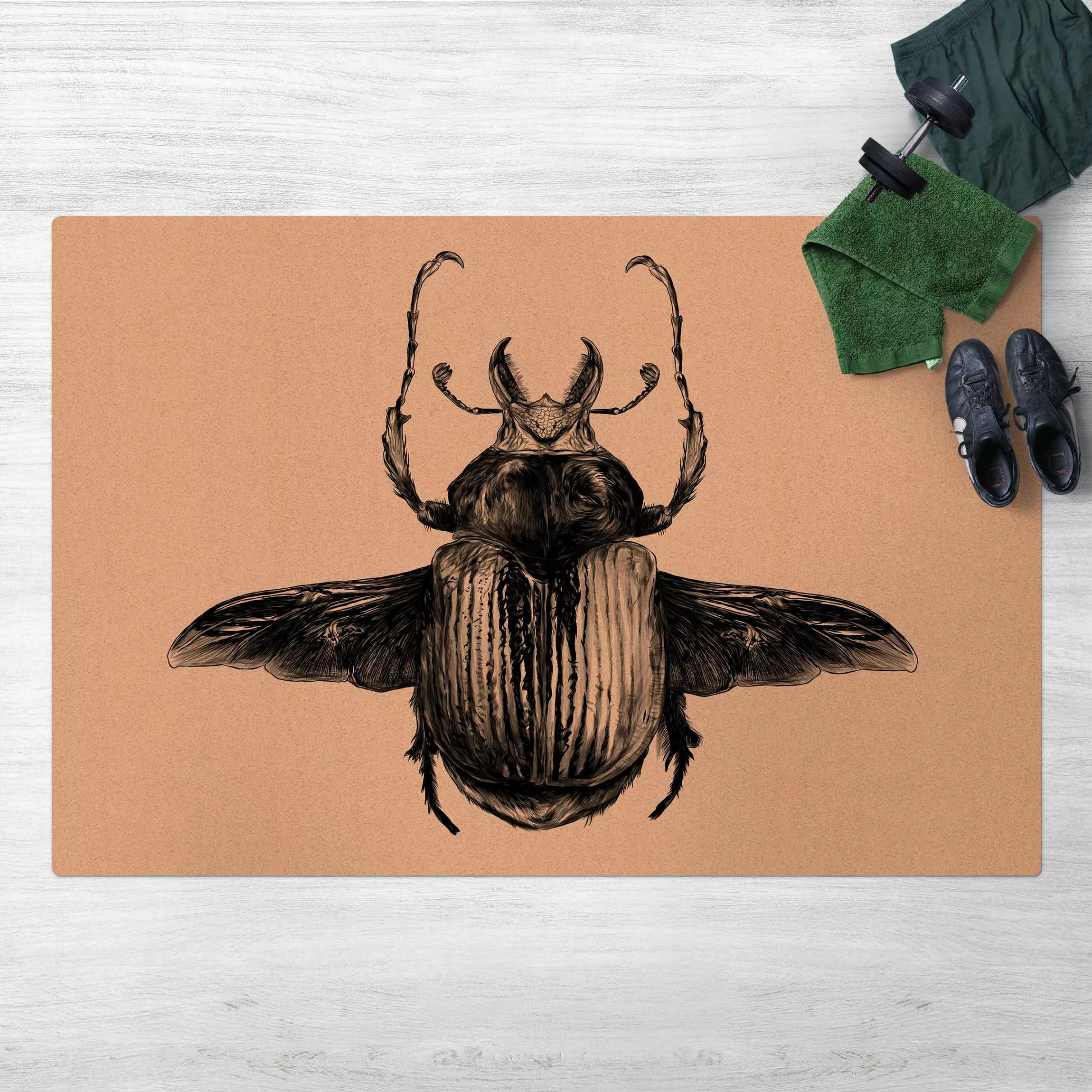 Kork-Teppich Illustration fliegender Käfer Schwarz günstig online kaufen