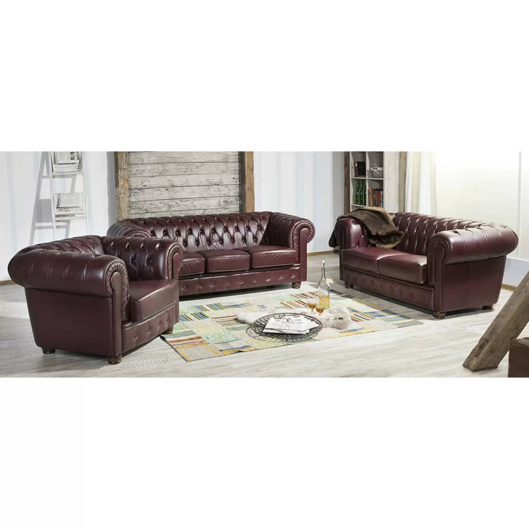 Polstergarnitur Chesterfield in Rotbraun Echtleder (dreiteilig) günstig online kaufen