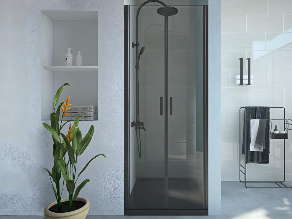 Duschtür Flügeltür - 80 x 195 cm - Sicherheitsglas - Schwarz matt - SARATOS günstig online kaufen