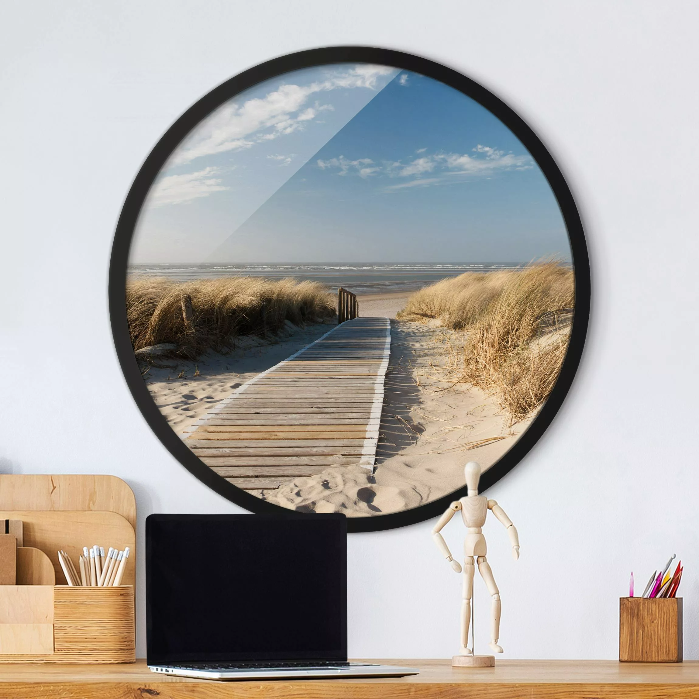 Rundes Gerahmtes Bild Ostsee Strand günstig online kaufen