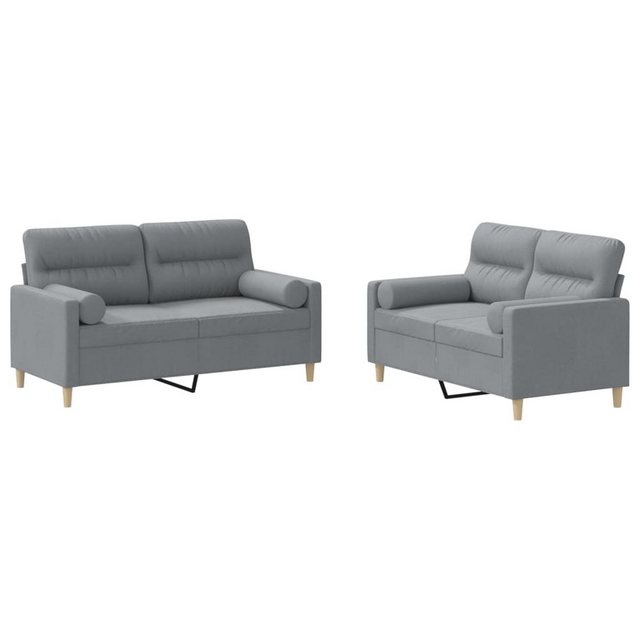 vidaXL Sofa, 2-tlg. Sofagarnitur mit Kissen Hellgrau Stoff günstig online kaufen