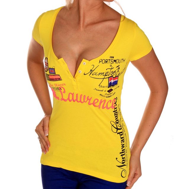 RMK T-Shirt Damen Freizeit Sommer kurzarm Shirt mit V-Kragen V-Neck Ausschn günstig online kaufen