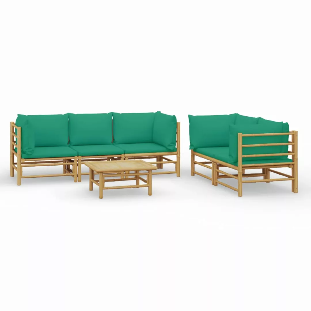 Vidaxl 6-tlg. Garten-lounge-set Mit Grünen Kissen Bambus günstig online kaufen