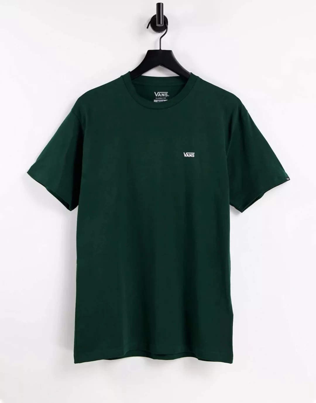 Vans – T-Shirt in Dunkelgrün mit Logo auf der linken Brust günstig online kaufen