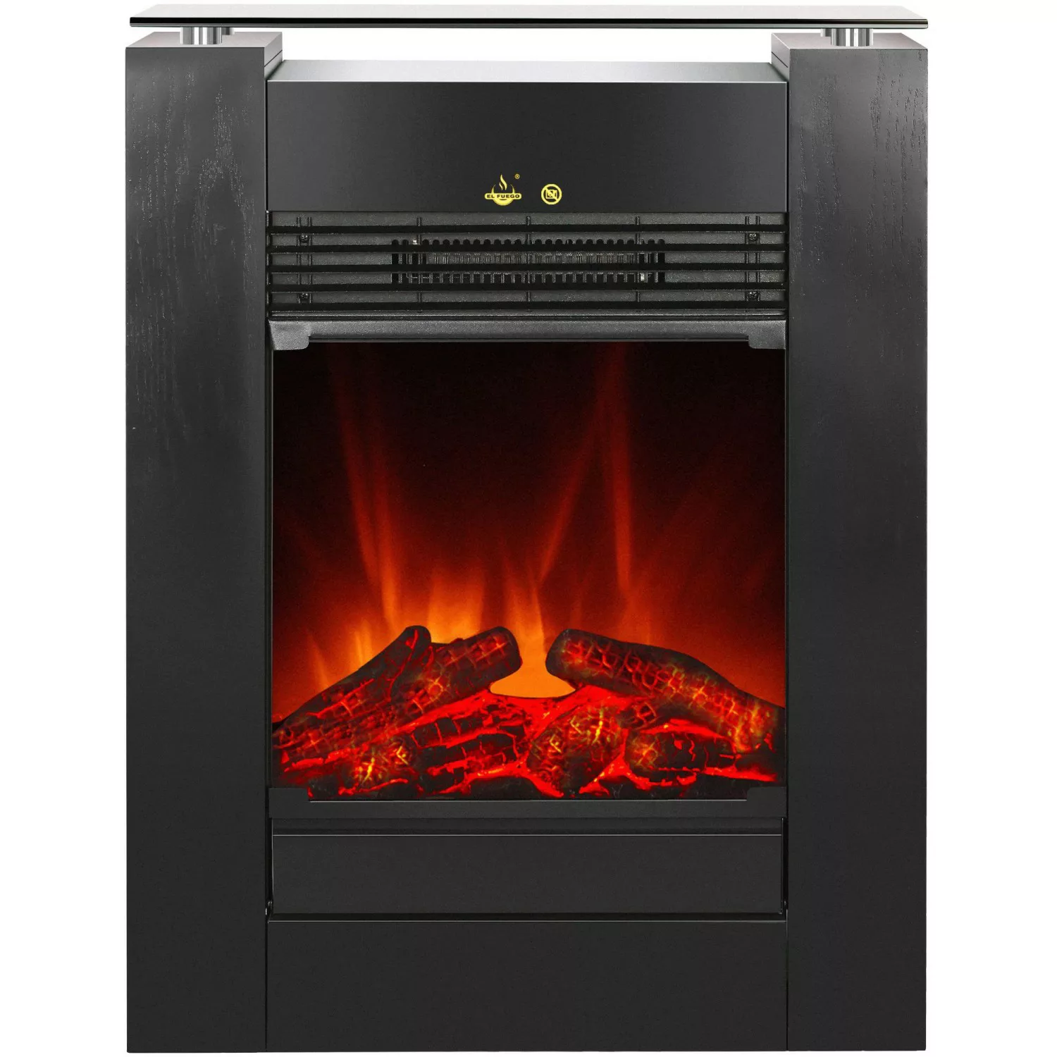 EL Fuego Elektrokamin Tessin Schwarz mit Heizung dimmbar 1,8 kW günstig online kaufen