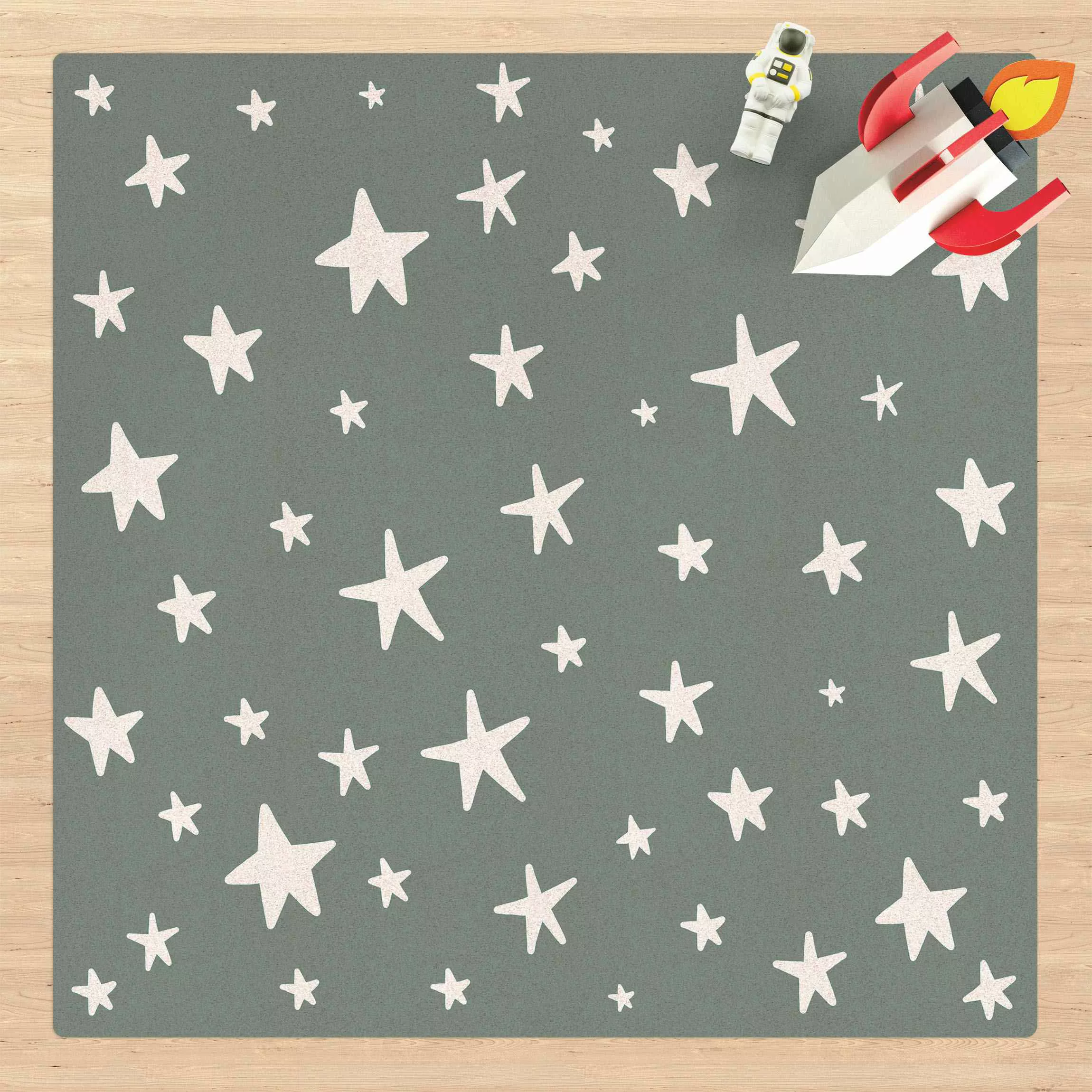 Kork-Teppich Gezeichnete große Sterne im Blauen Himmel günstig online kaufen