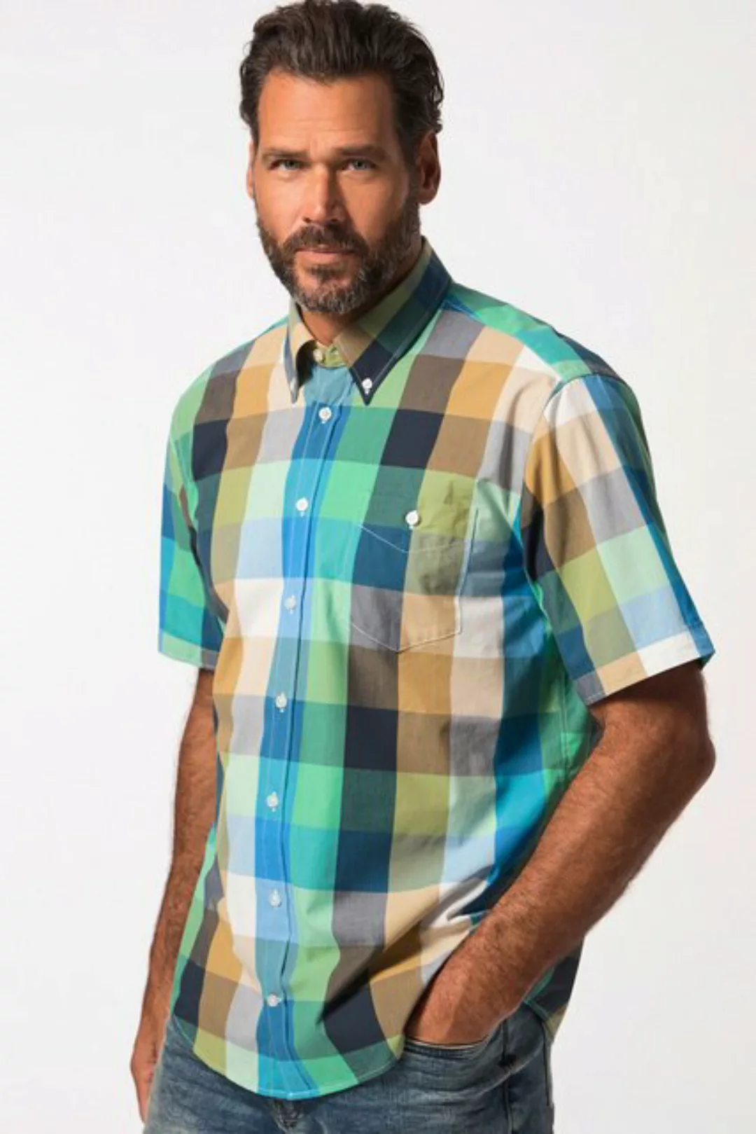 JP1880 Kurzarmhemd Karohemd Halbarm Buttondown-Kragen Modern Fit günstig online kaufen