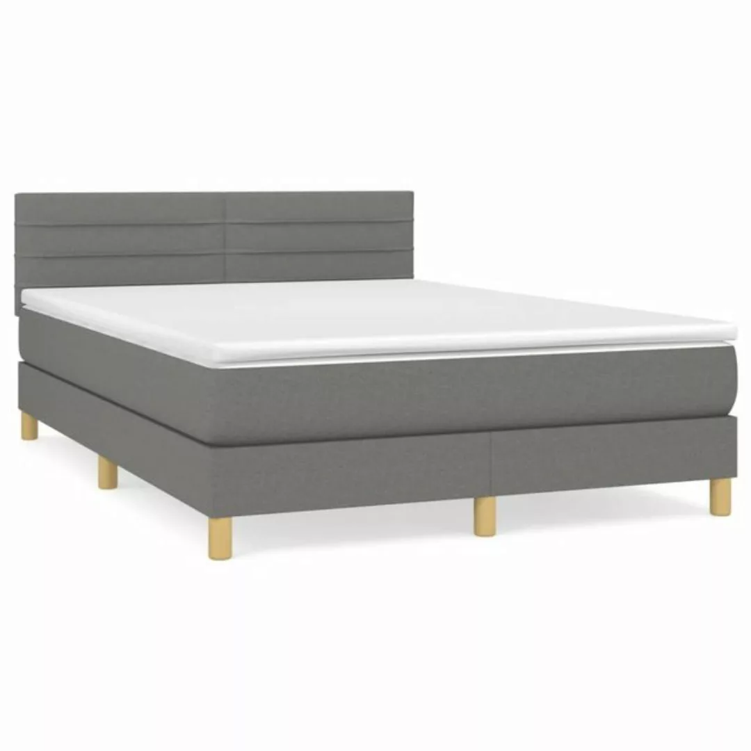 vidaXL Bettgestell Boxspringbett mit Matratze Dunkelgrau 140x200 cm Stoff B günstig online kaufen