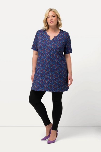 Ulla Popken Longshirt Longshirt Dreiecksmuster Tunika-Ausschnitt Halbarm günstig online kaufen