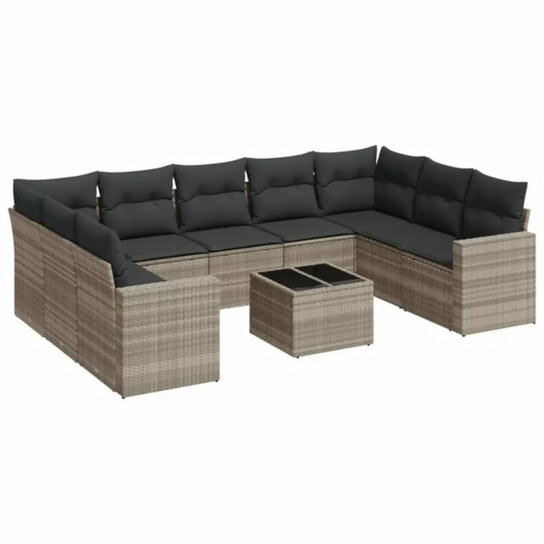 vidaXL Sofaelement 10-tlg. Garten-Sofagarnitur mit Kissen Hellgrau Poly Rat günstig online kaufen