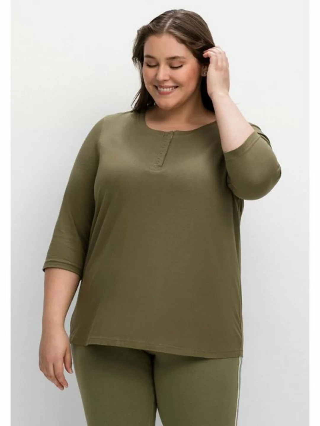 Sheego T-Shirt "Große Größen", mit kurzer Knopfleiste und 3/4-Arm günstig online kaufen