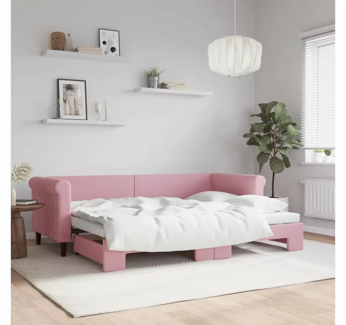 vidaXL Gästebett Gästebett Tagesbett Ausziehbar Rosa 80x200 cm Samt Bett Be günstig online kaufen