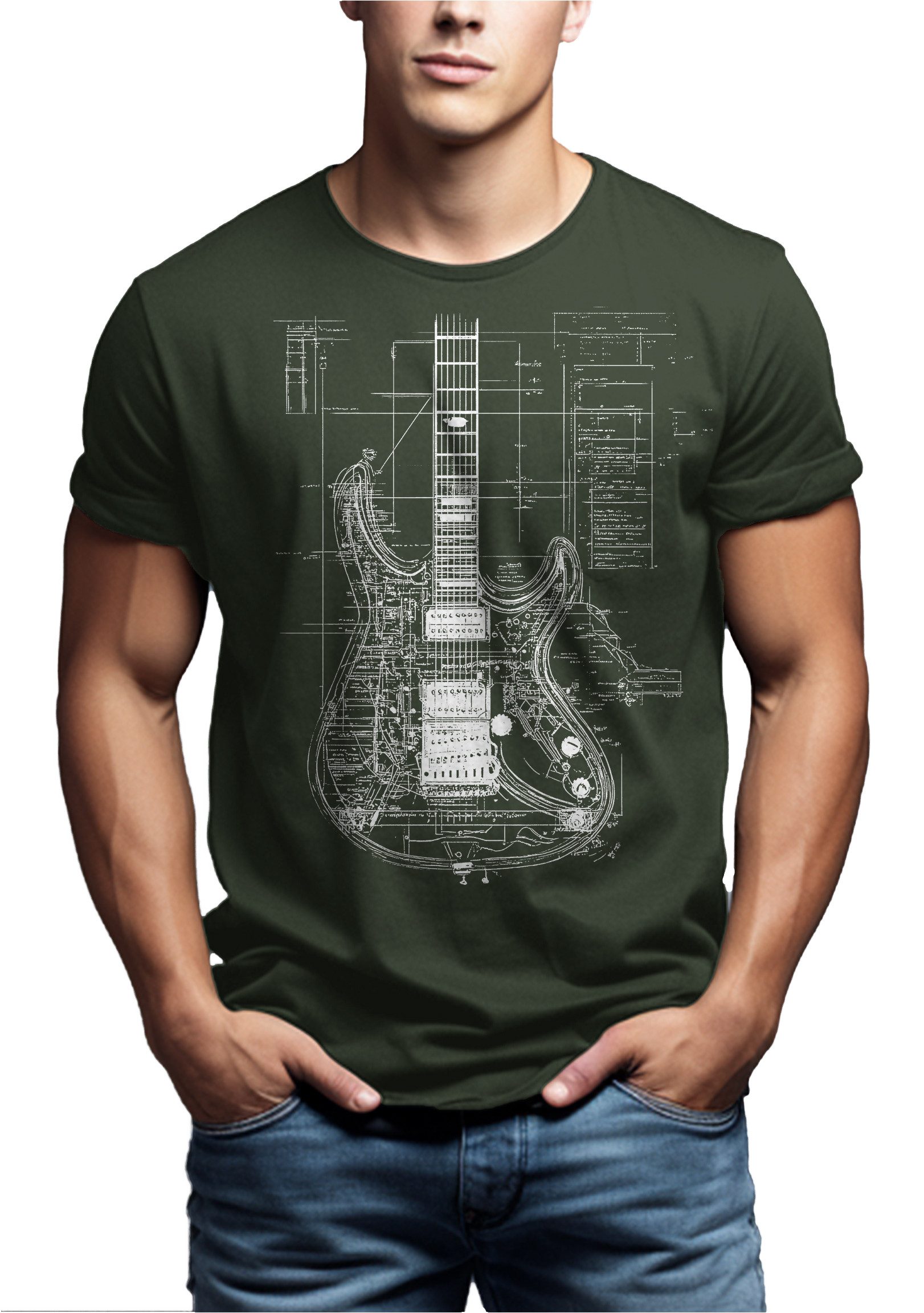 MAKAYA Print-Shirt mit Gitarrenmotiv Herren Musik günstig online kaufen