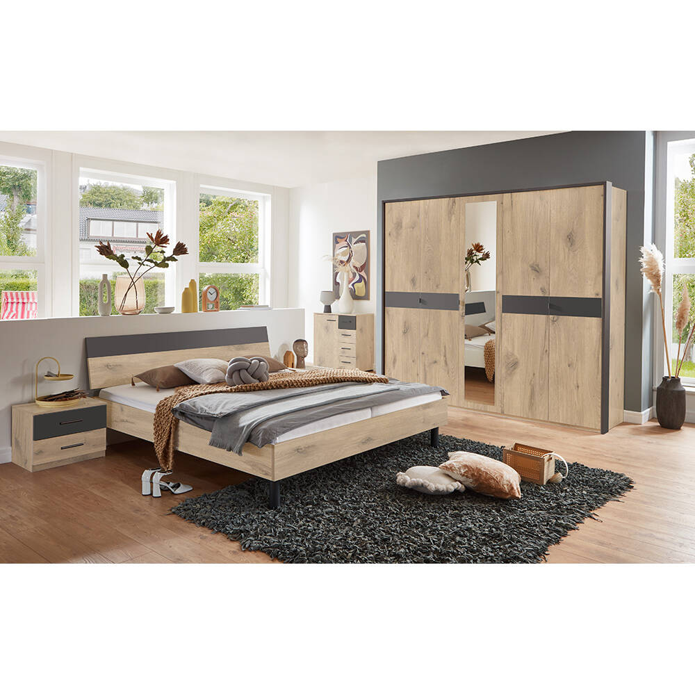 Schlafzimmer Komplett Set 5-teilig BRADFORD-43 mit Bett 180x200 cm Eiche mi günstig online kaufen