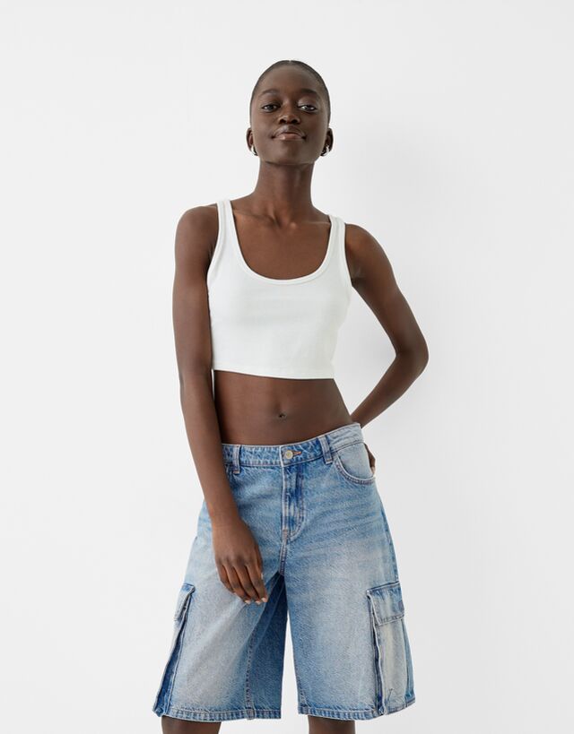 Bershka Jeans-Bermudashorts Im Baggy- Und Cargo-Stil Damen 36 Ausgewaschene günstig online kaufen
