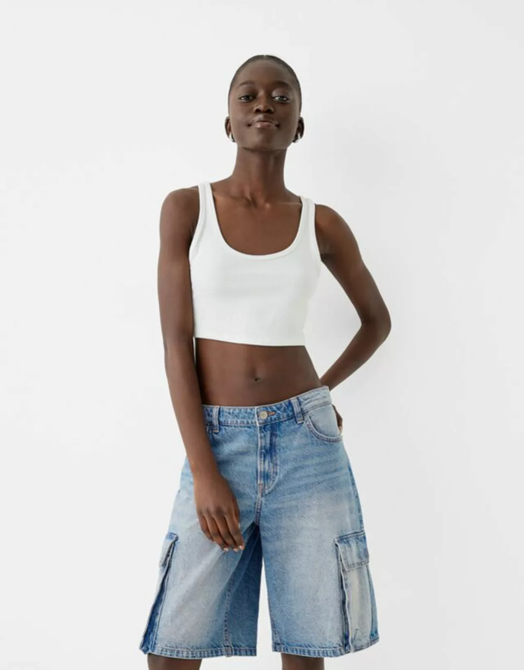 Bershka Jeans-Bermudashorts Im Baggy- Und Cargo-Stil Damen 44 Ausgewaschene günstig online kaufen