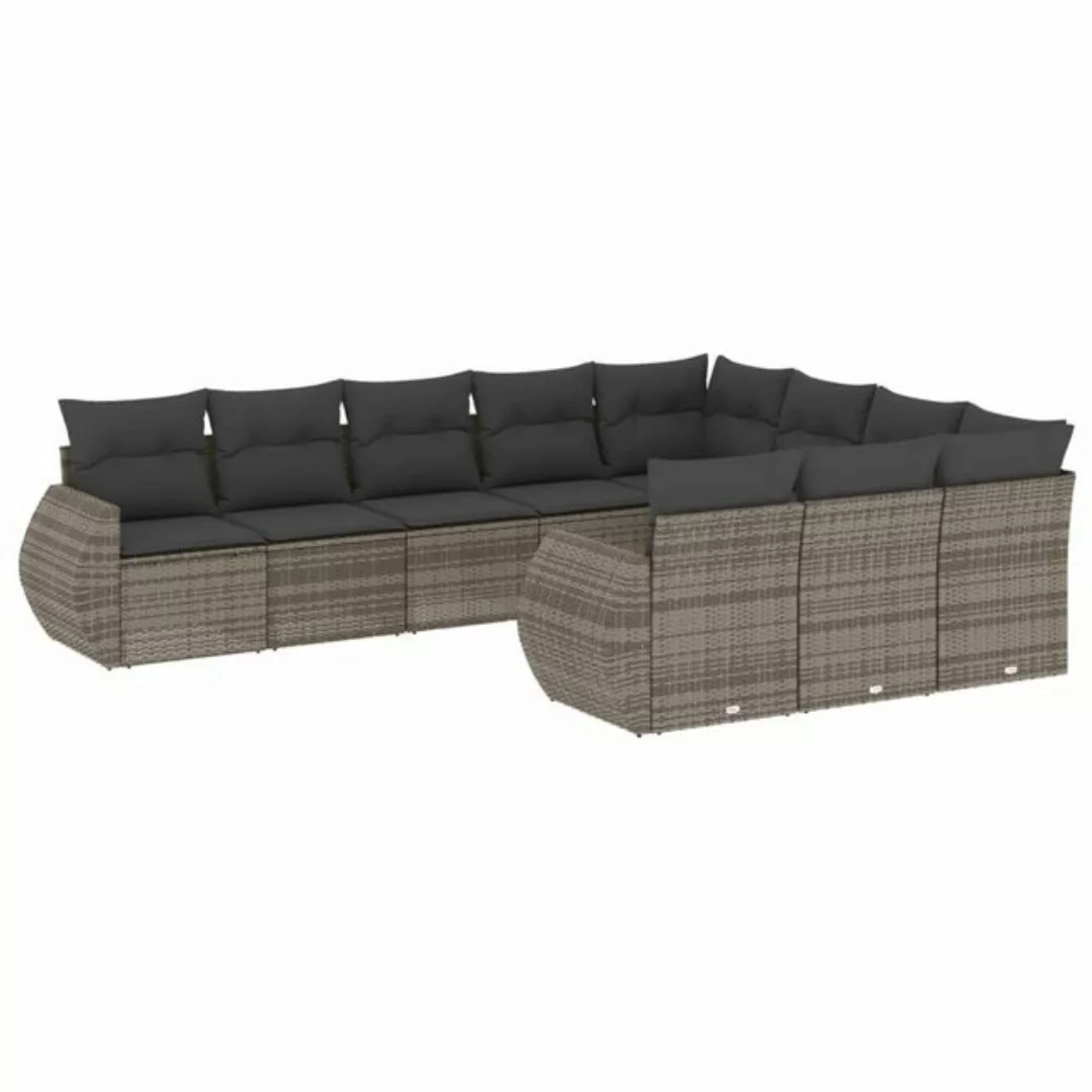 vidaXL Sofaelement 10-tlg. Garten-Sofagarnitur mit Kissen Grau Poly Rattan günstig online kaufen