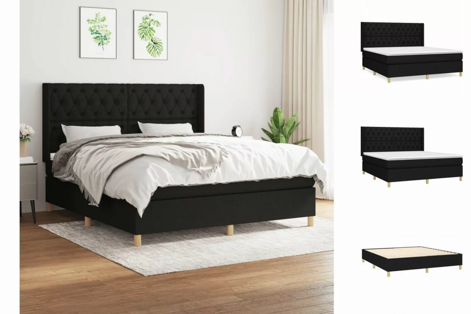 vidaXL Boxspringbett Boxspringbett mit Matratze Schwarz 160x200 cm Stoff Be günstig online kaufen