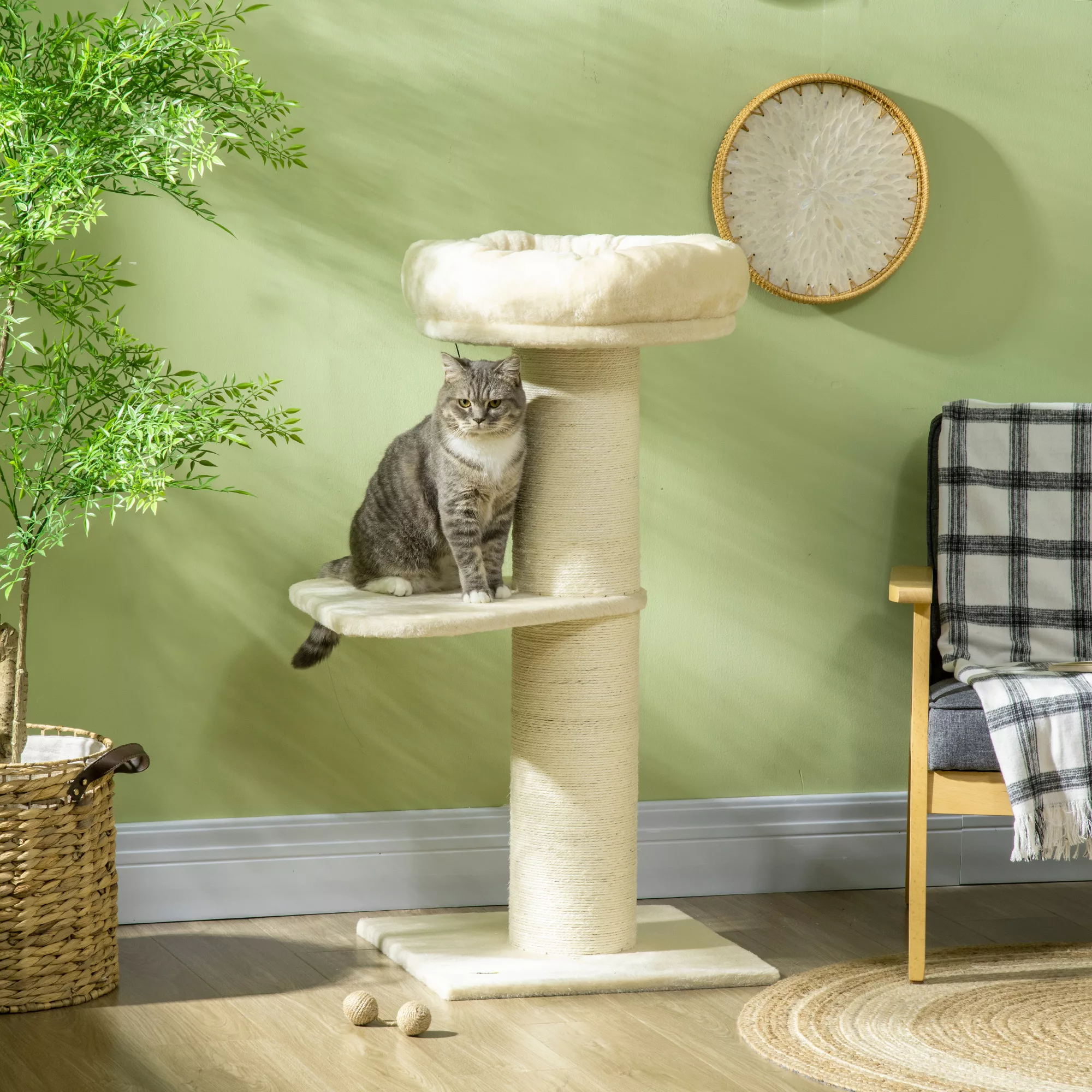 PawHut Katzenbaum Kratzbaum Natürlicher Sisal 2 Plattformen Beobachtungskor günstig online kaufen