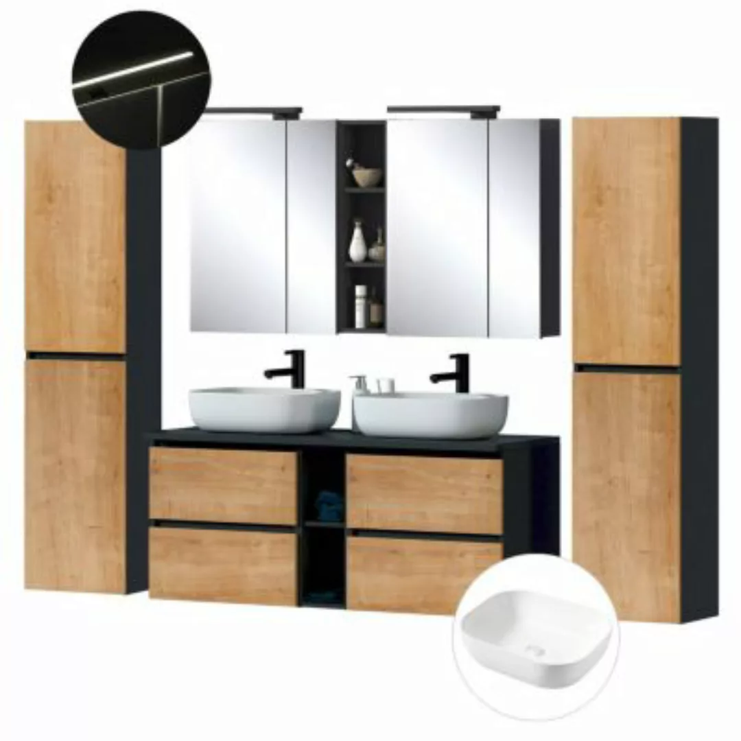 Lomadox Badezimmer Doppelwaschtisch Set MODENA-56 in anthrazit mit Hamilton günstig online kaufen