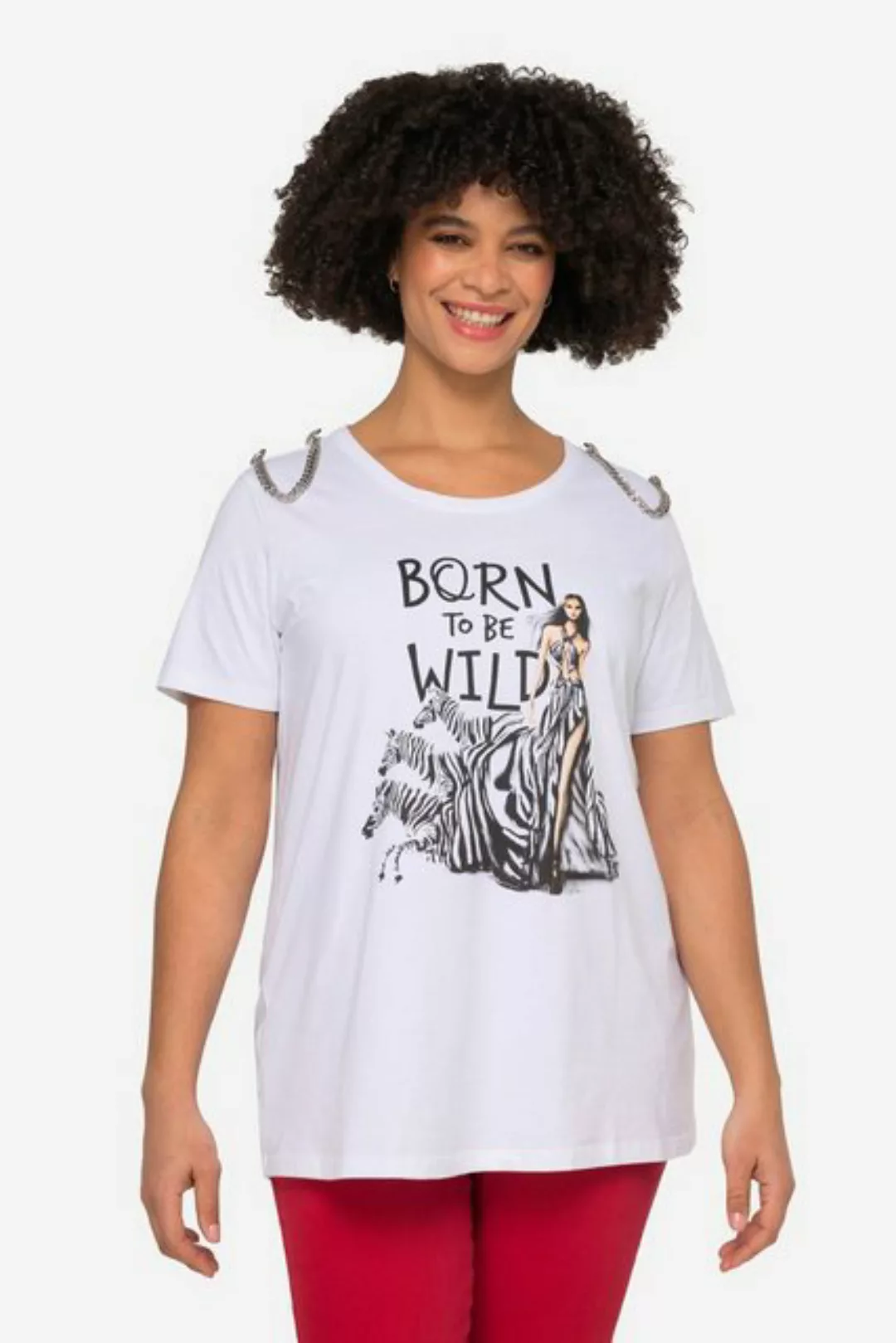 Angel of Style Longtop T-Shirt Zebra-Motiv Rundhals Halbarm mit Zierkette günstig online kaufen