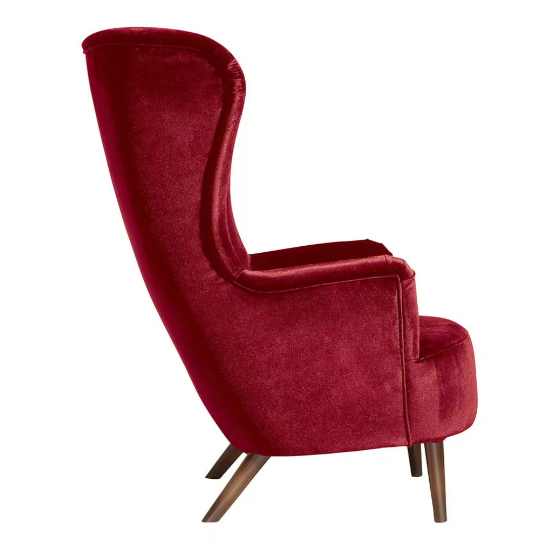 Ohren Sessel hohe Lehne in Rot und Nussbaumfarben Samtvelours günstig online kaufen